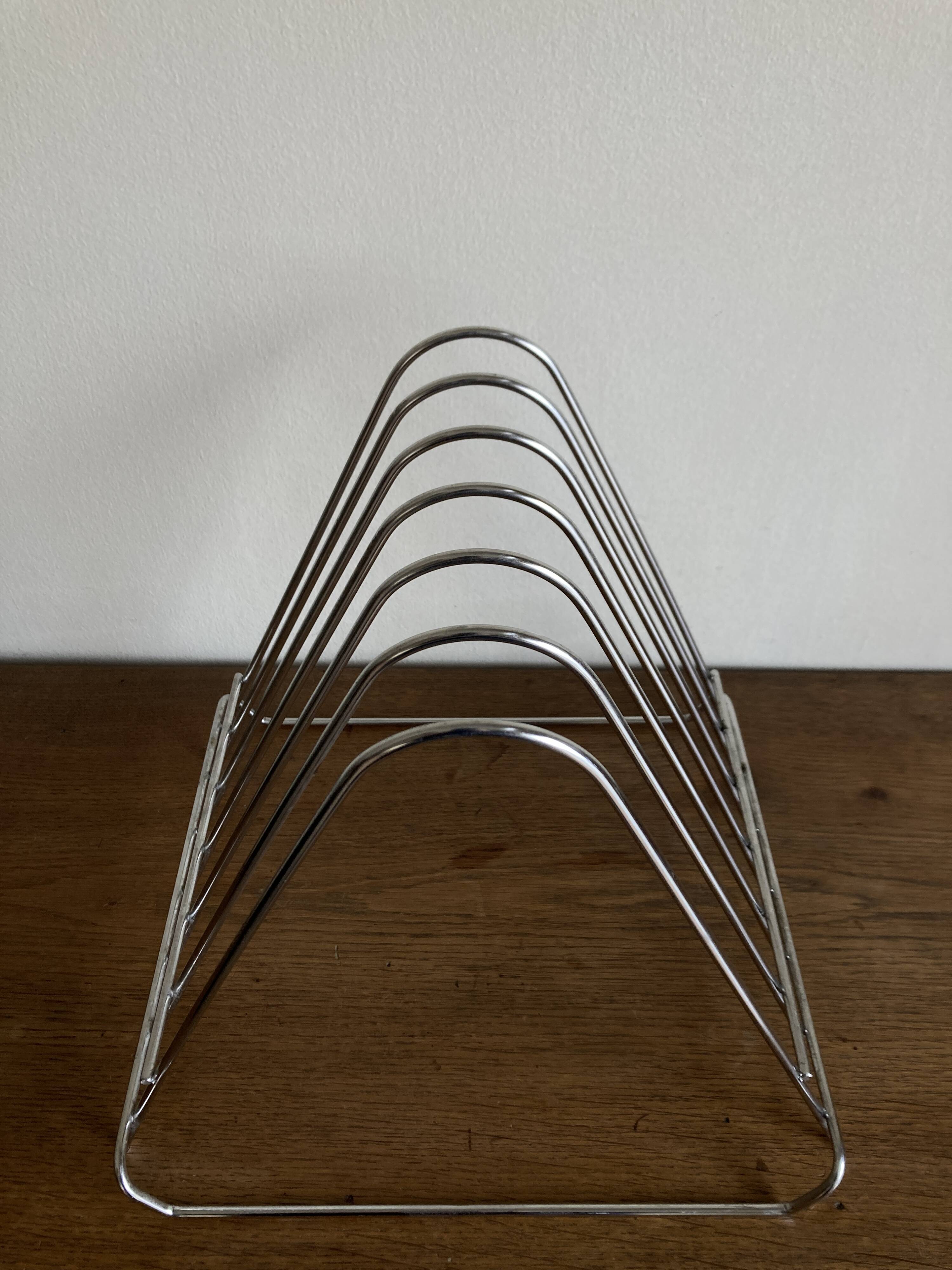 Chrome space age record magazine rack, 1970s