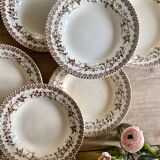 Lot de 10 assiettes creuses anciennes en terre de fer, décors d'hirondelles de HBC
