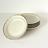 5 Bernardaud Limoges porcelain dessert bowls, Louis XV model, ivory with gold edging