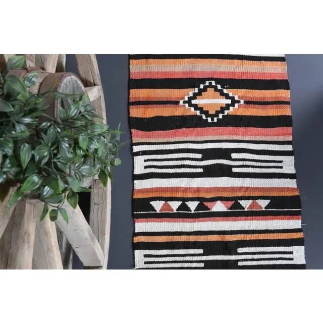 Vintage Turkish Oushak handmade wool cotton orange kilim runner rug 60x295