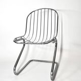 Vintage Metal Dining Chairs Brown Velvet Cushions, Italy, 1970s, Set of 3