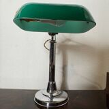 Lampe de bureau, notaire, banquier, opaline verte, art deco 1930