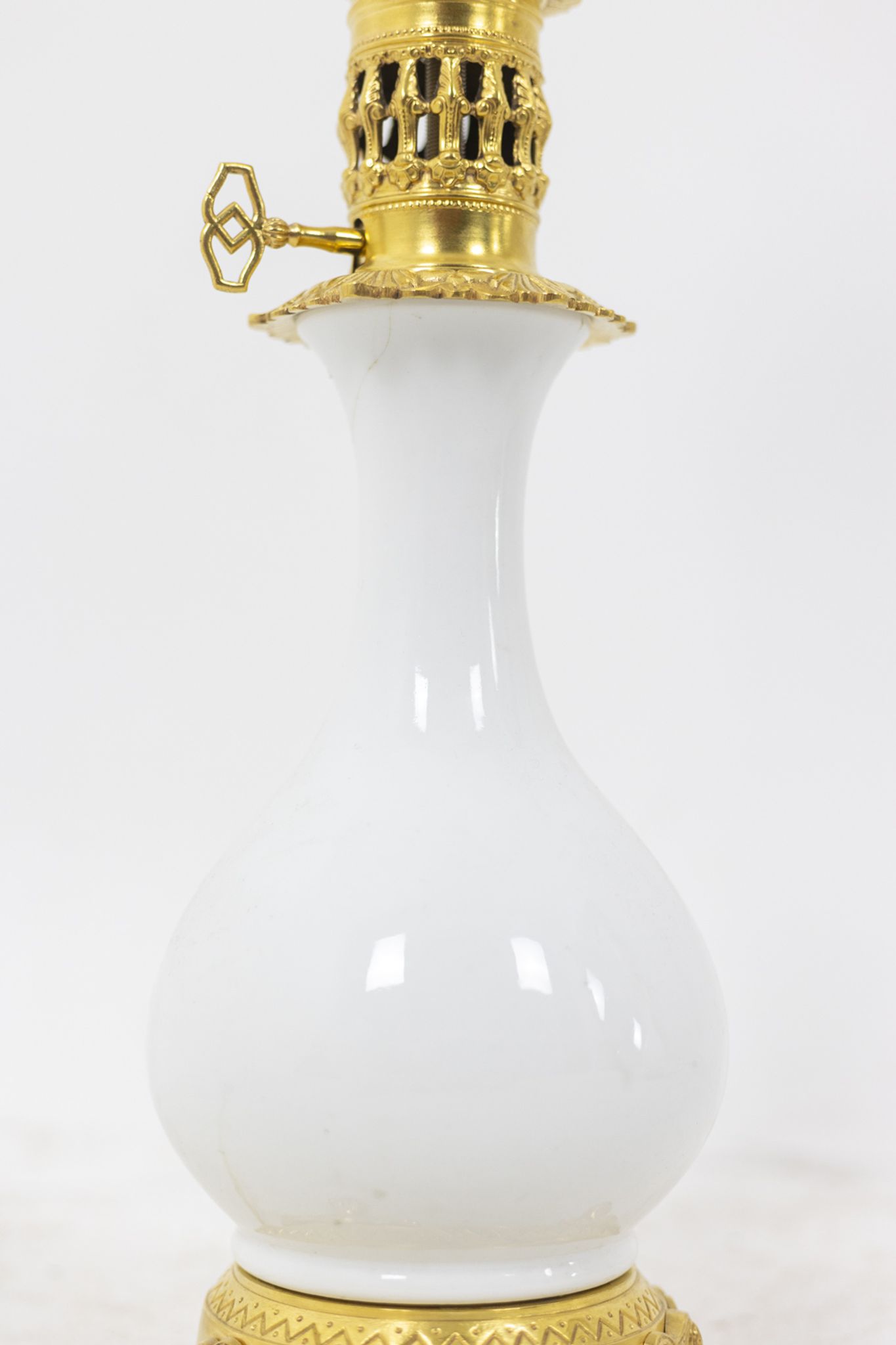 Pair of white and bronze porcelain lamps, circa 1880