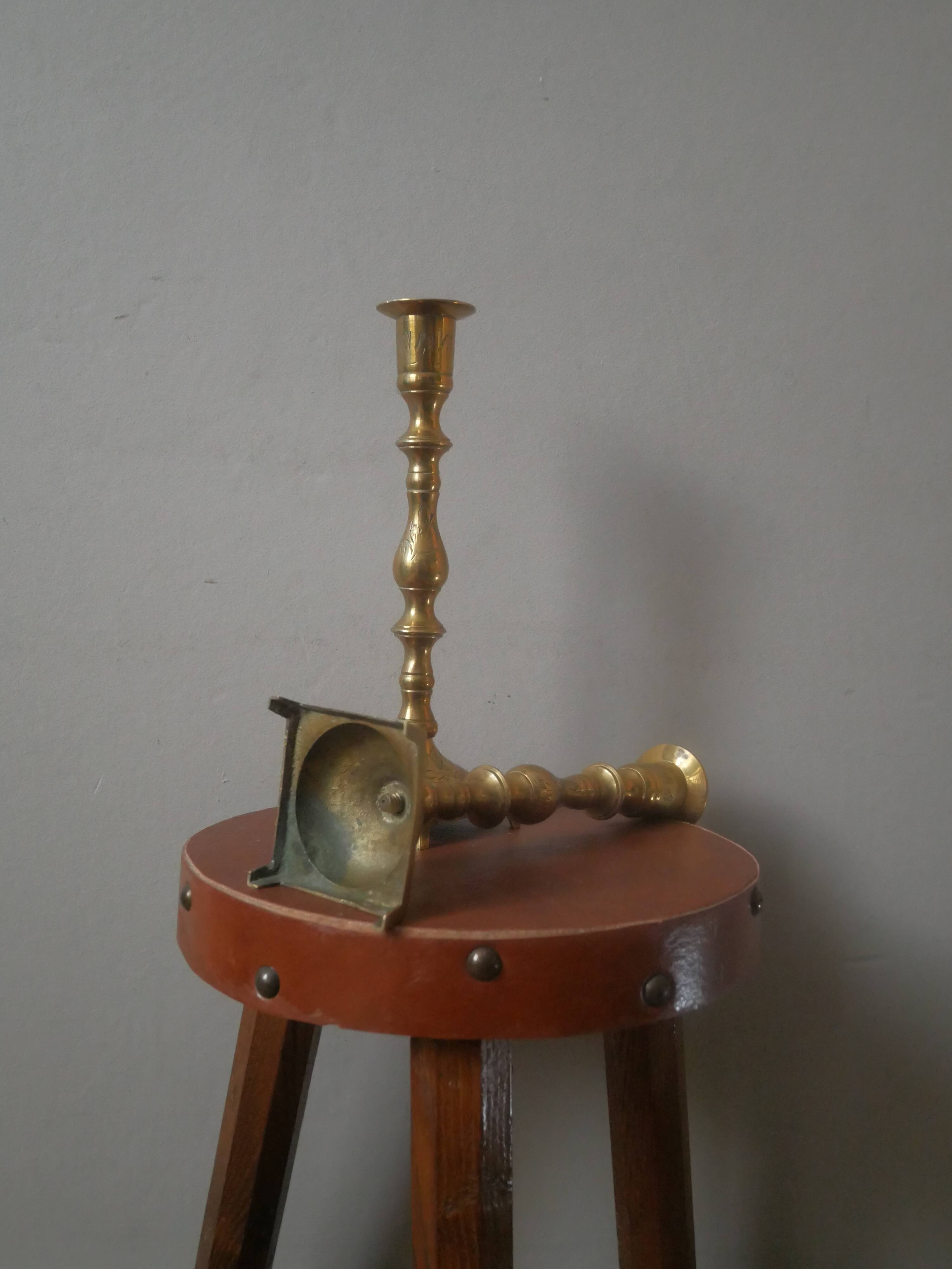 Pair of old brass candlesticks gold metal candelabra candlesticks Scandinavian country decoration