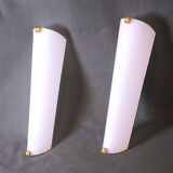 Pair of perspex wall lights with brass detail mid-century France
