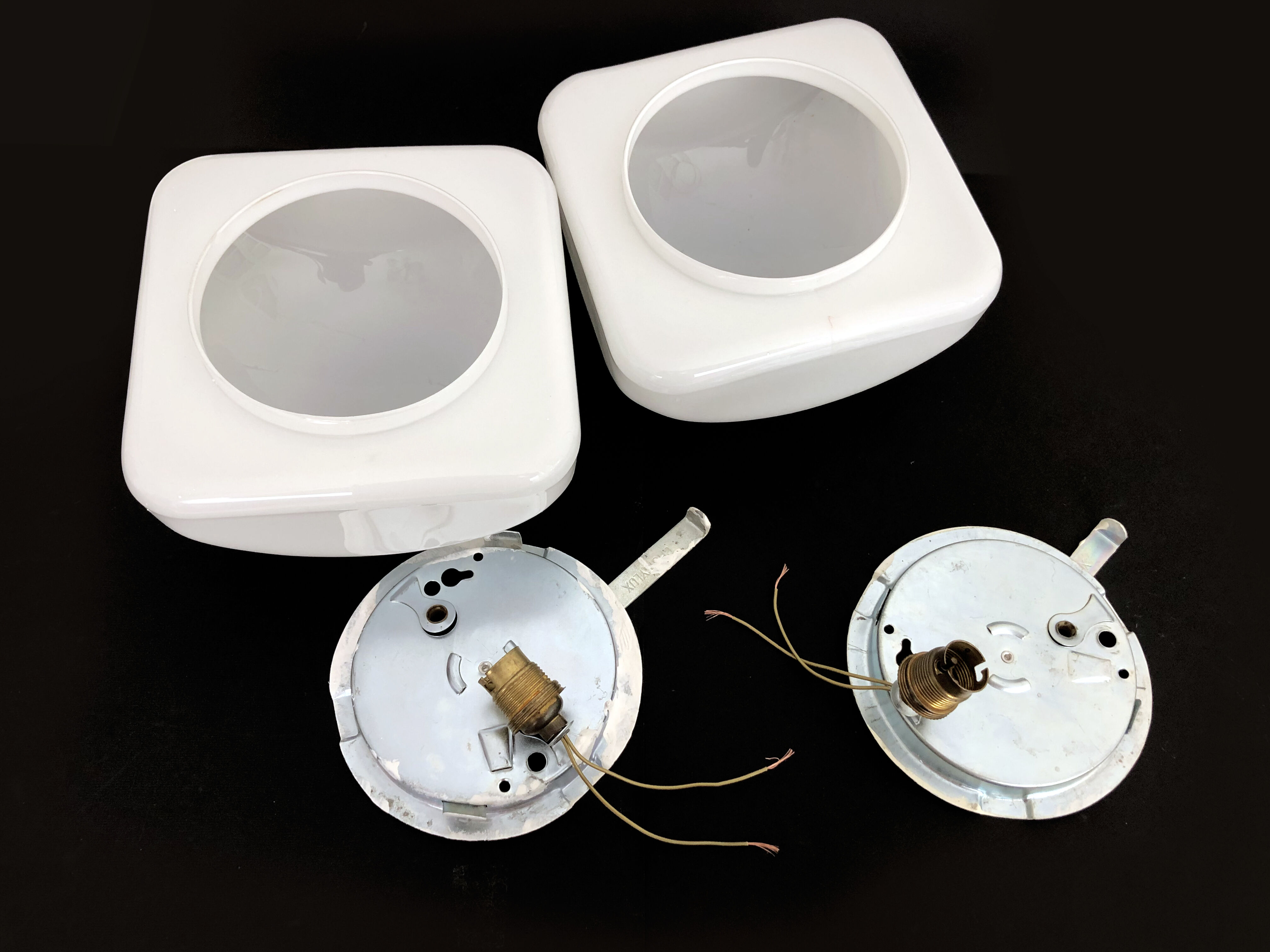 Pair of vintage wall sconces, white opaline globe, 60 70s