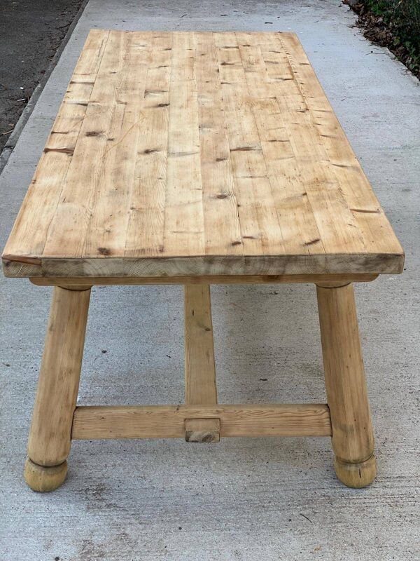 Table de ferme Georges Robert en bois massif brut, 1960, restaurée