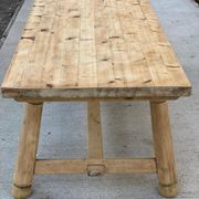 Table de ferme Georges Robert en bois massif brut, 1960, restaurée