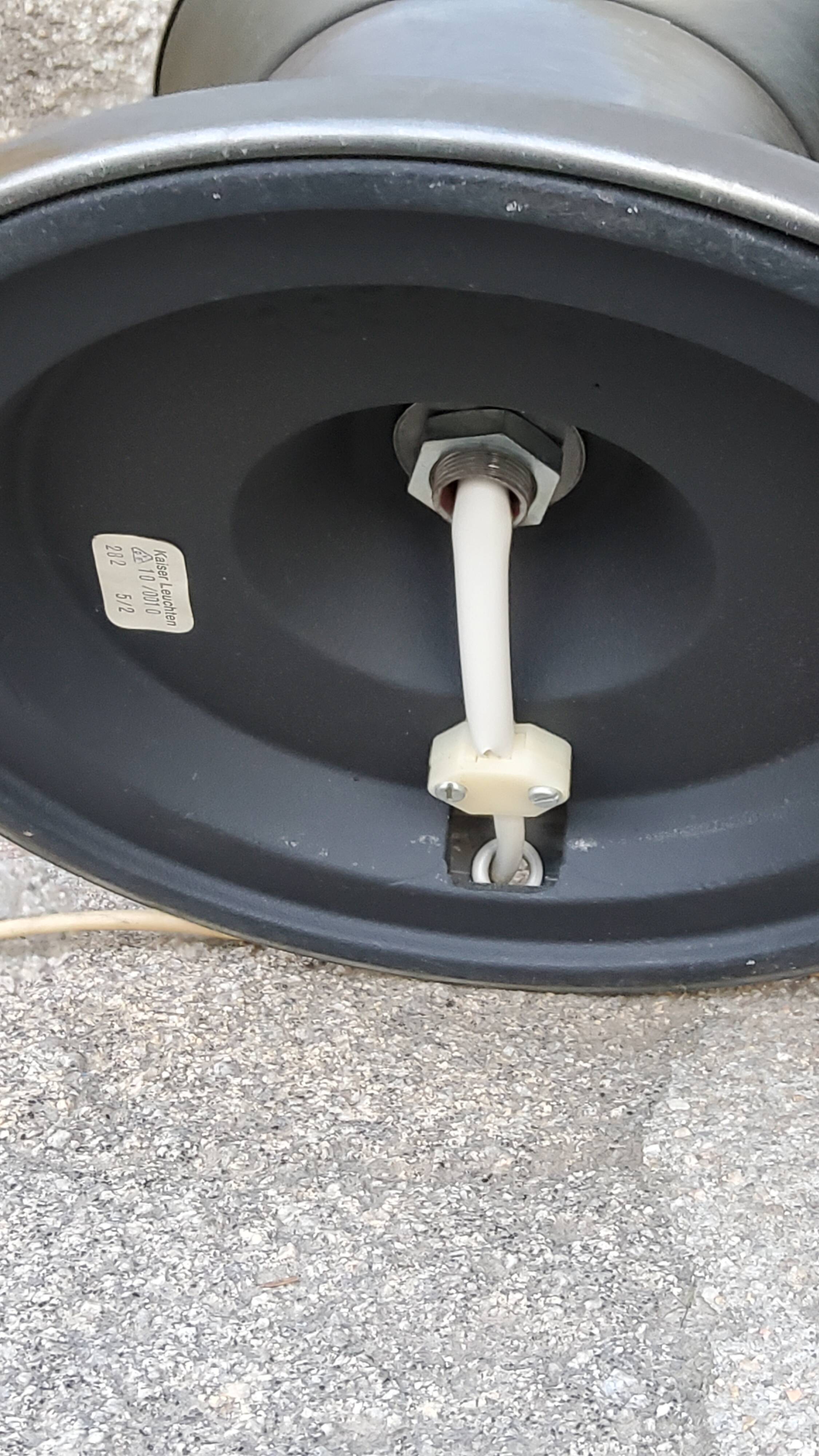 Pair of 70s Kaiser Leuchten lamps in brushed metal with original shades