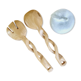 Set of hand-carved olive wood salad cutlery