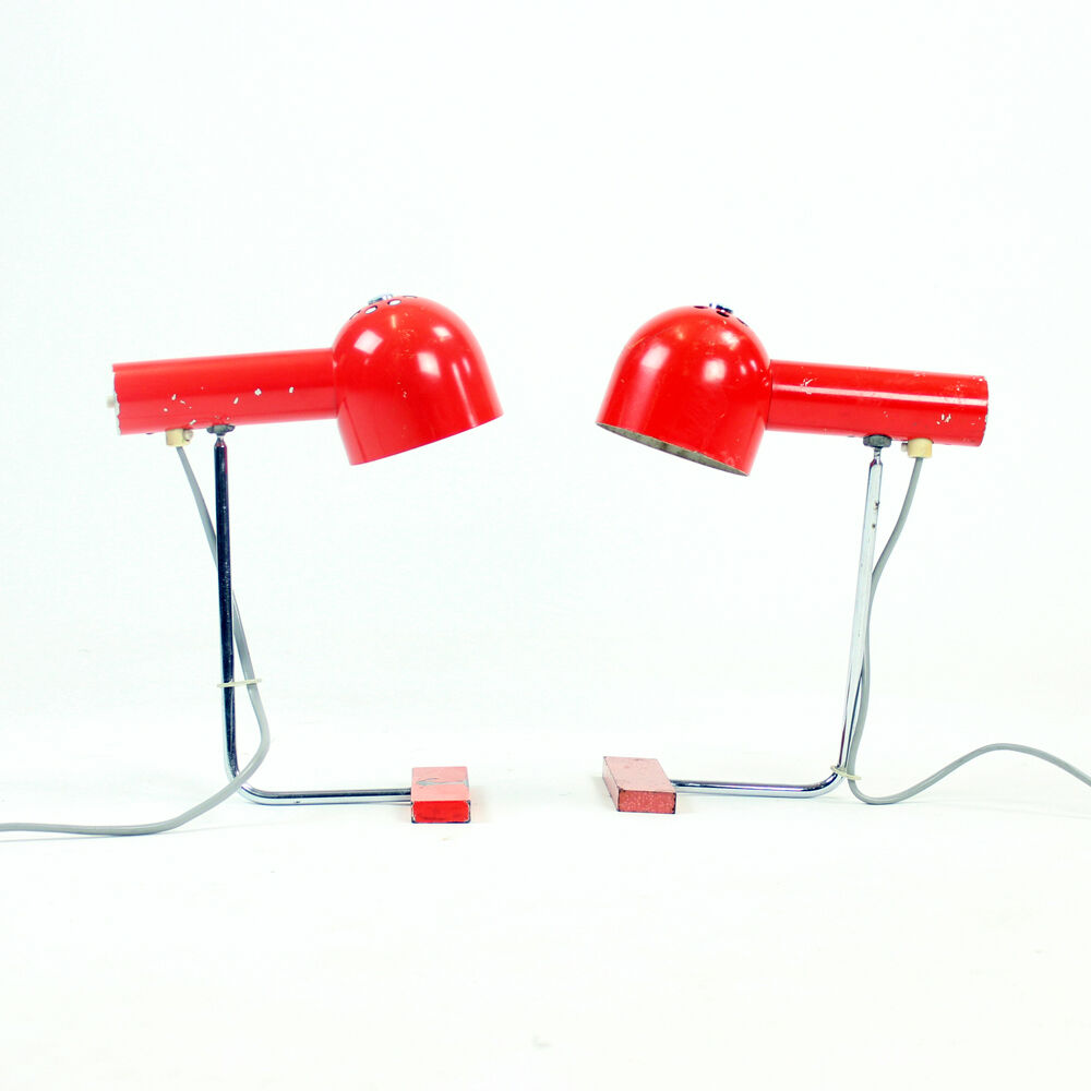 Paire de lampe métal rouge & chrome par Josef Hurka pour Napako circa 1960