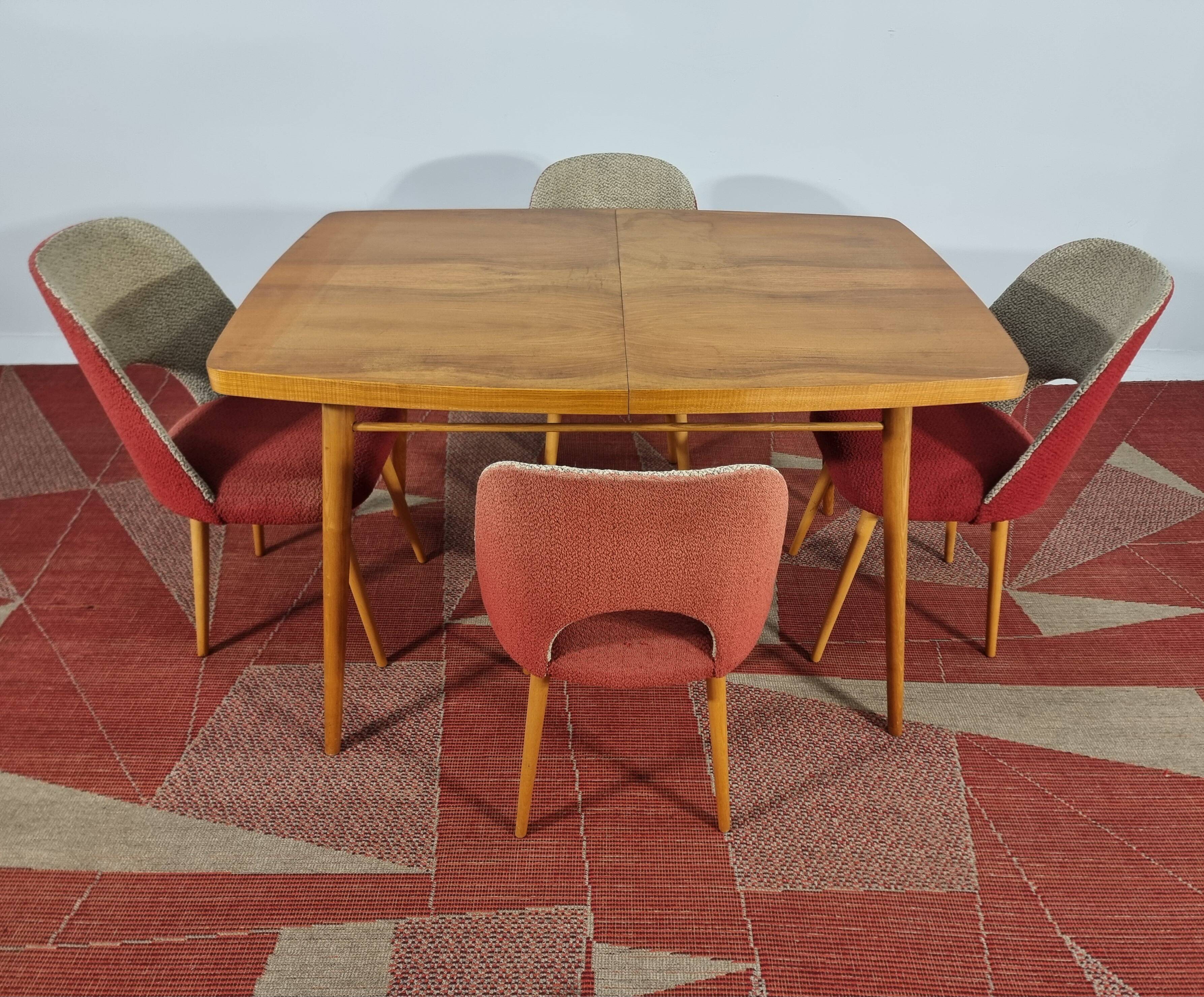 Dining Table and Chairs, 1960s, Set of 5