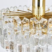 Large ceiling chandelier in gilded brass and glass Palazzo J.T. Kalmar, 1950s