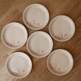 Set of 6 Sarreguemines plates, naïve décor, children in the rain