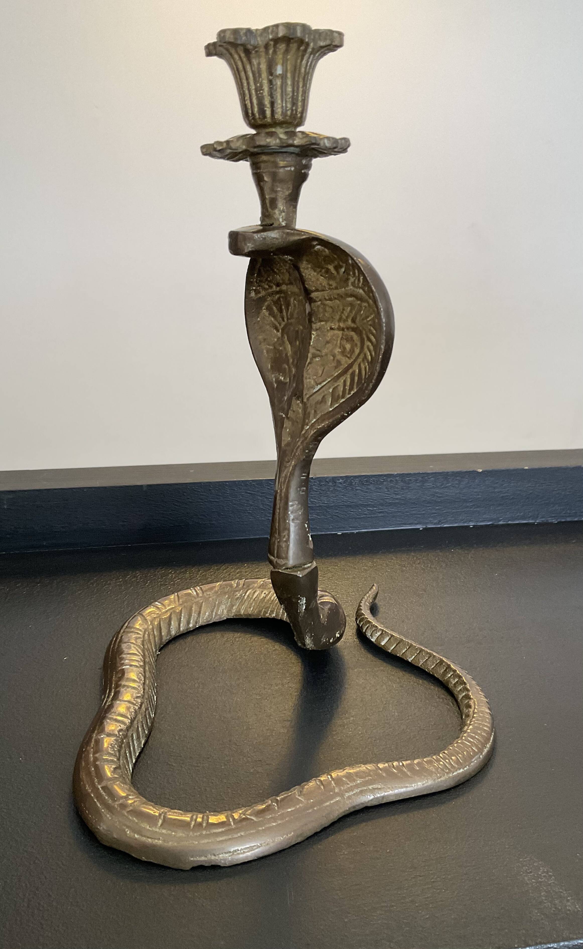 Vintage Cobra bronze candle holder from the 70s