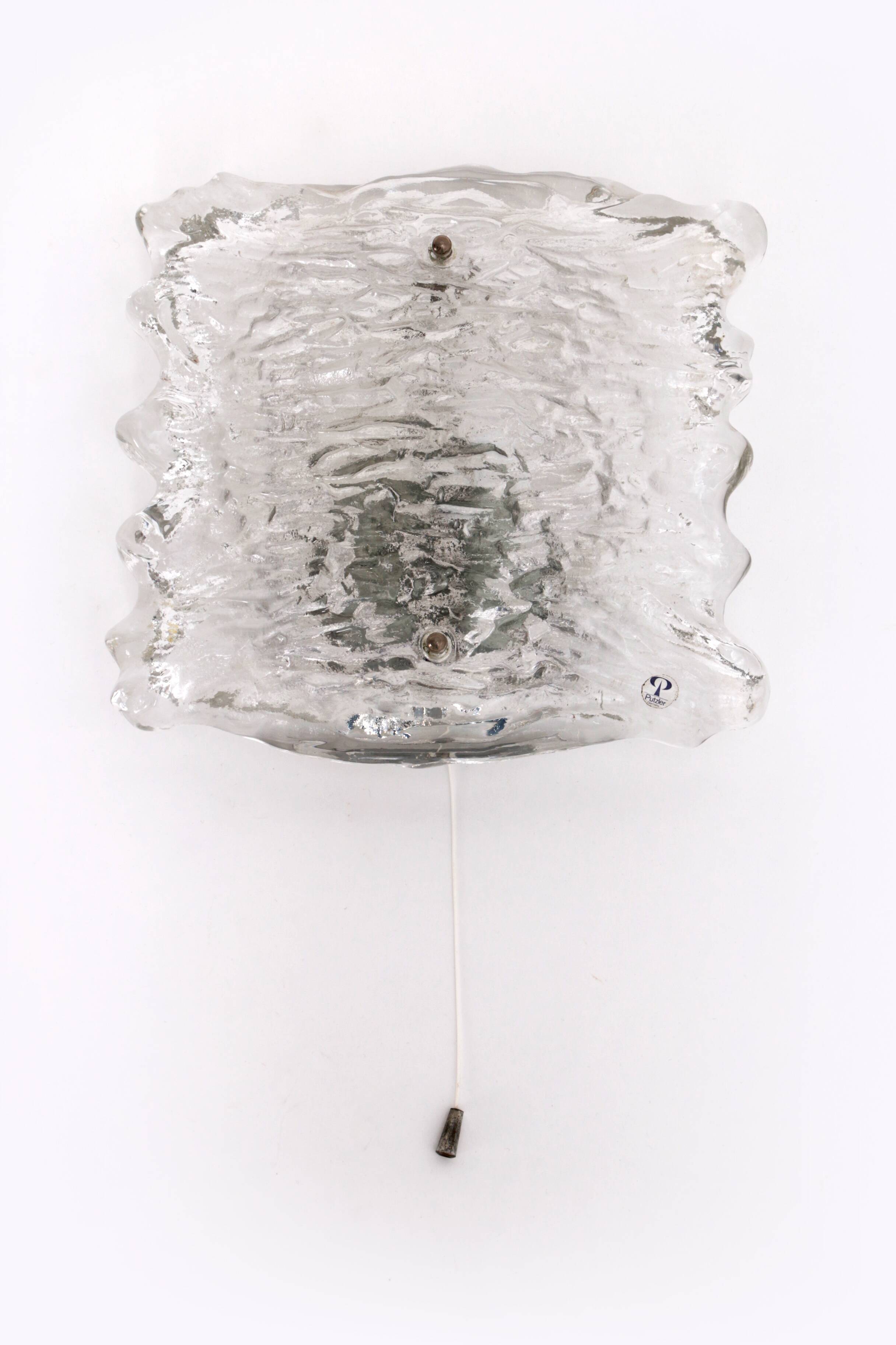 Large wall lamp Peil & Putzler ice glass, 1960 Germany