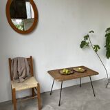Table basse osier tressé et métal 1960