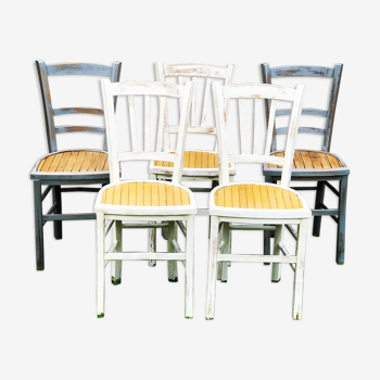 Lot de 5 chaises bistrot en bois années 40 relookées
