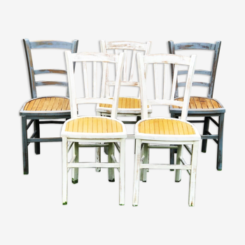 Set of 5 wooden bistro chairs 40 years redesigned