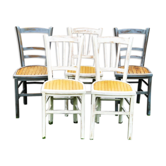 Set of 5 wooden bistro chairs 40 years redesigned