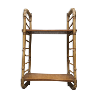 Étagère vintage rotin et bois