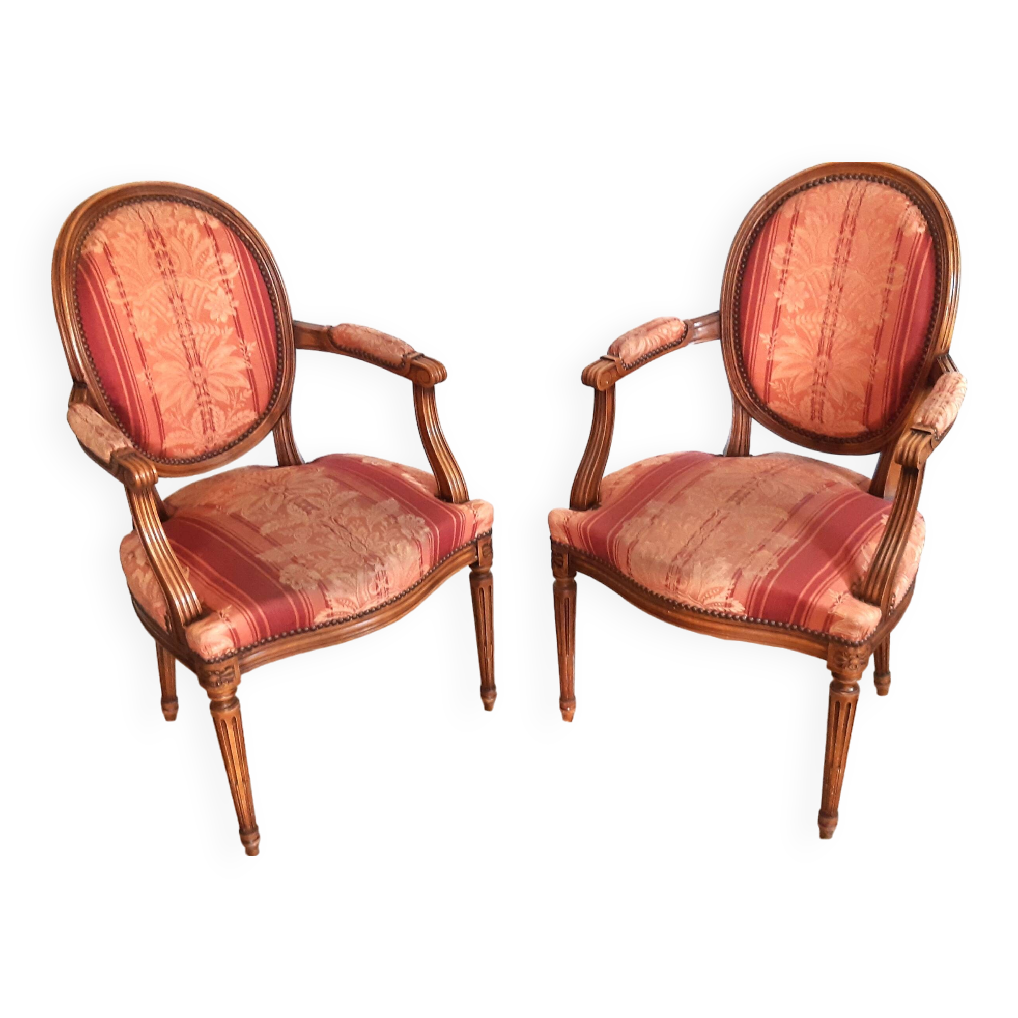 Pair of Louis XVI style cabriolet armchairs with medallion