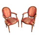 Pair of Louis XVI style cabriolet armchairs with medallion