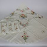 Nappe ronde brodée de fleurs colorées avec 8 serviettes