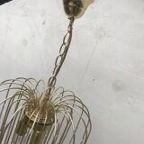 Vintage yellow chandelier in brass and Murano glass, 1970s, cascade style.