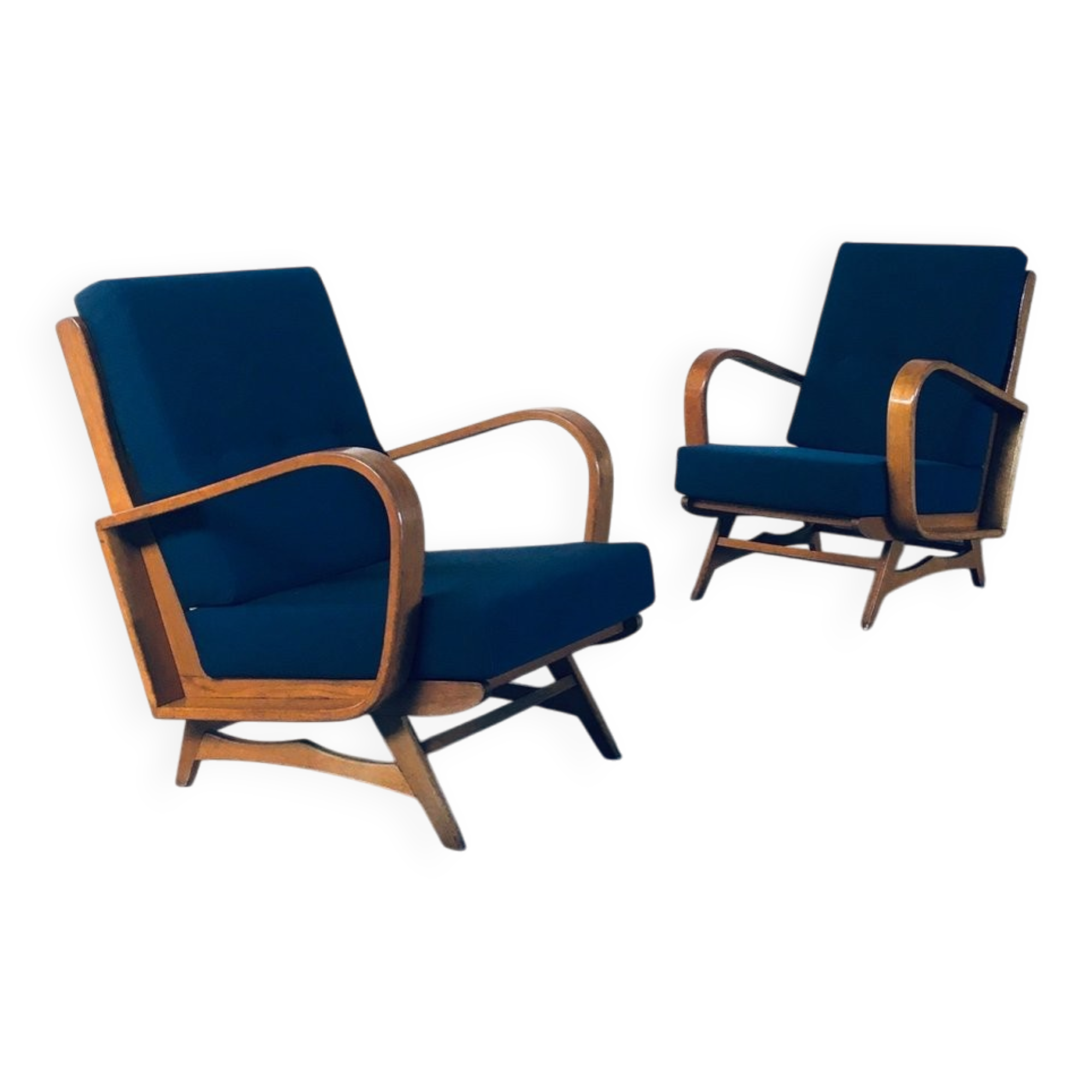 Mid-Century Modern Bentwood Lounge Chairs, Belgium, 1950s, Set of 2