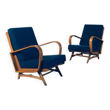 Mid-Century Modern Bentwood Lounge Chairs, Belgium, 1950s, Set of 2