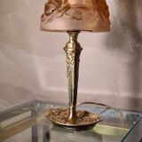 French Art Deco Table Lamp by Cherrier & Besnus very beautiful pressed molded pink glass - 1920s 33x12
