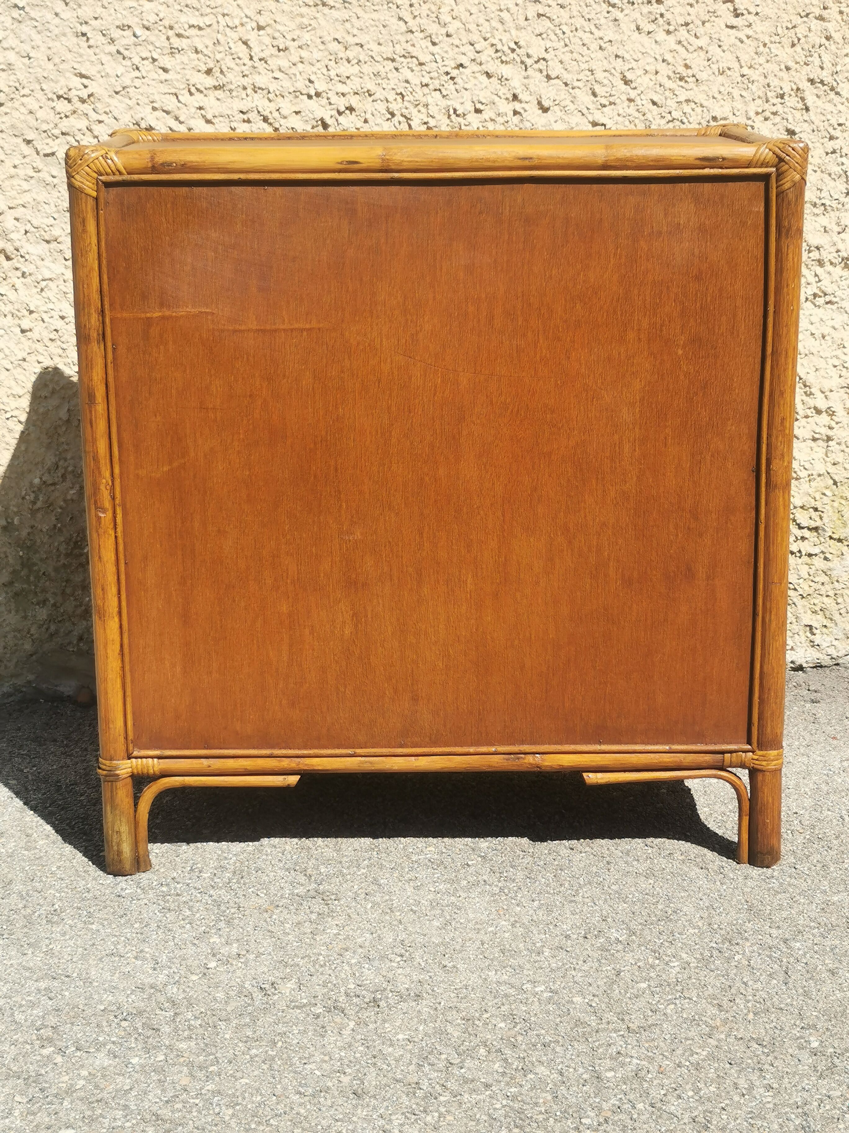 Vintage wood and rattan chest of drawers