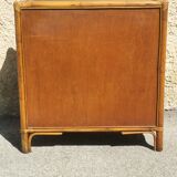 Vintage wood and rattan chest of drawers