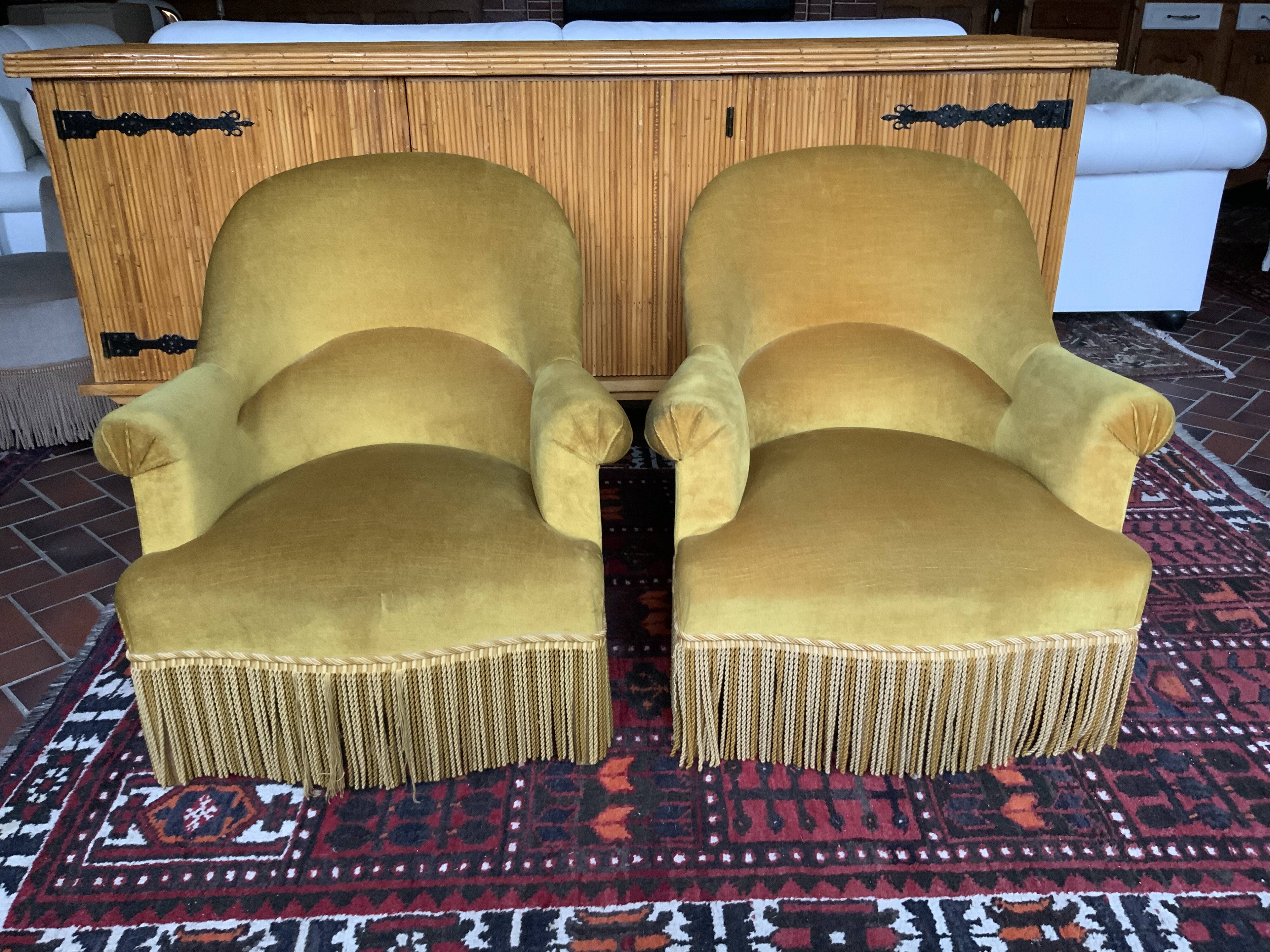 Pair of golden yellow toad armchairs