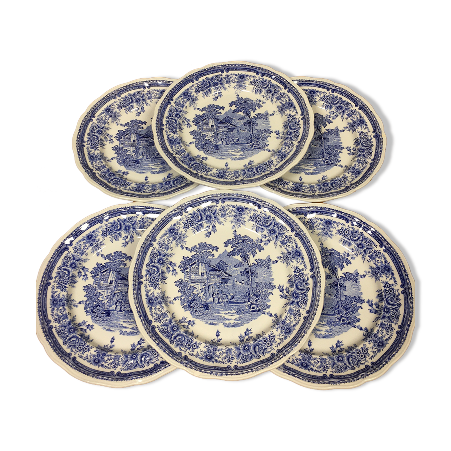 6 flat plates Luneville KG blue