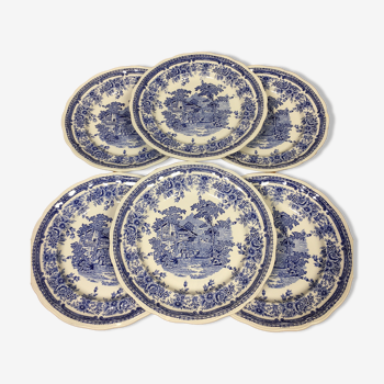 6 assiettes plates Luneville KG bleues