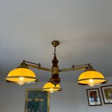 Lustre vintage en laiton et verre opalin avec bras réglables