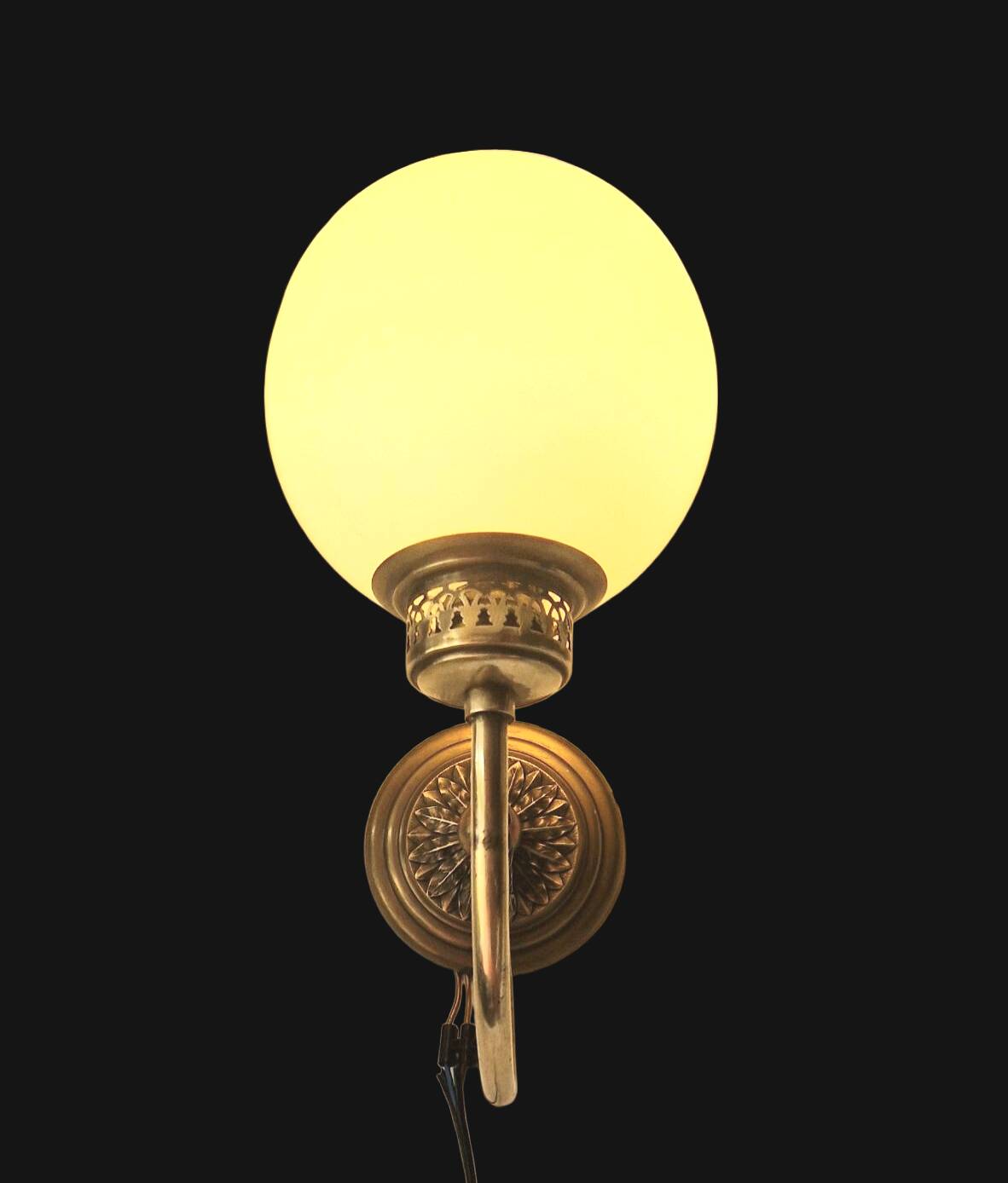 Pair of Napoleon III style brass and opaline wall lights