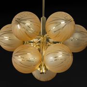 Large Sputnik chandelier in opaline and brass, Germany, 1970s.