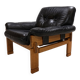 Fauteuil brutaliste cuir et chêne, 1960