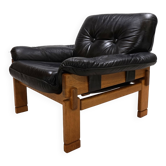 Brutalist armchair leather and oak, 1960