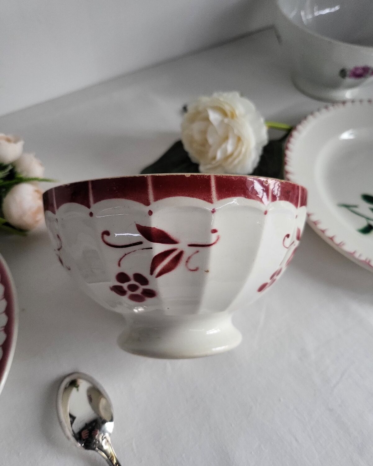 Antique faceted earthenware bowl, Digoin Badonviller