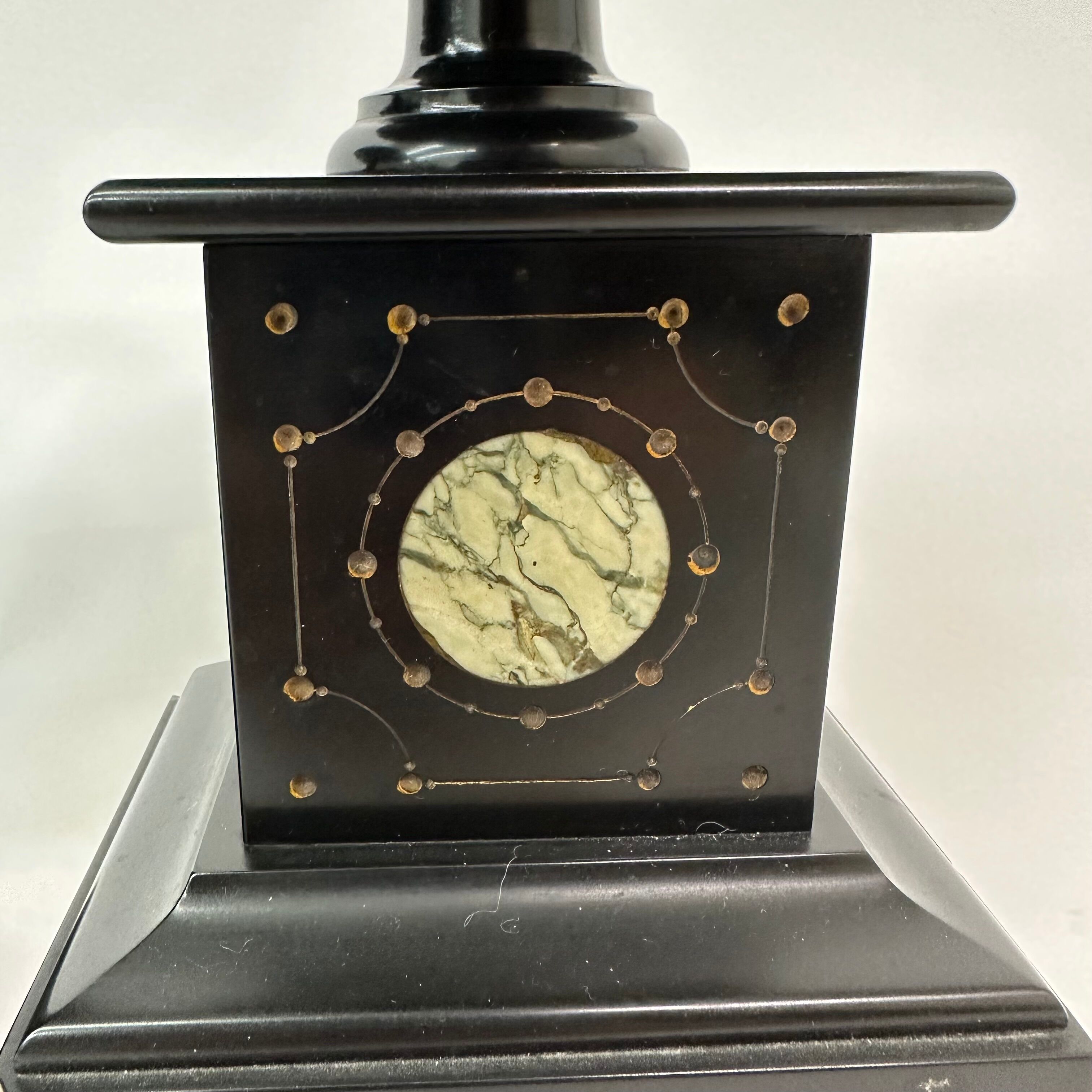 Set of 2 antique black marble candle stands, 1930's Art deco