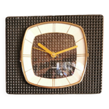 Vintage formica clock rectangular silent wall pendulum "Trophy black reliefs"