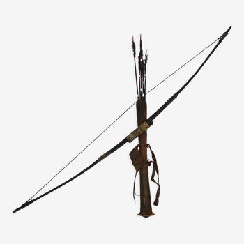 Primitive african tribal bow and arrows, 40s