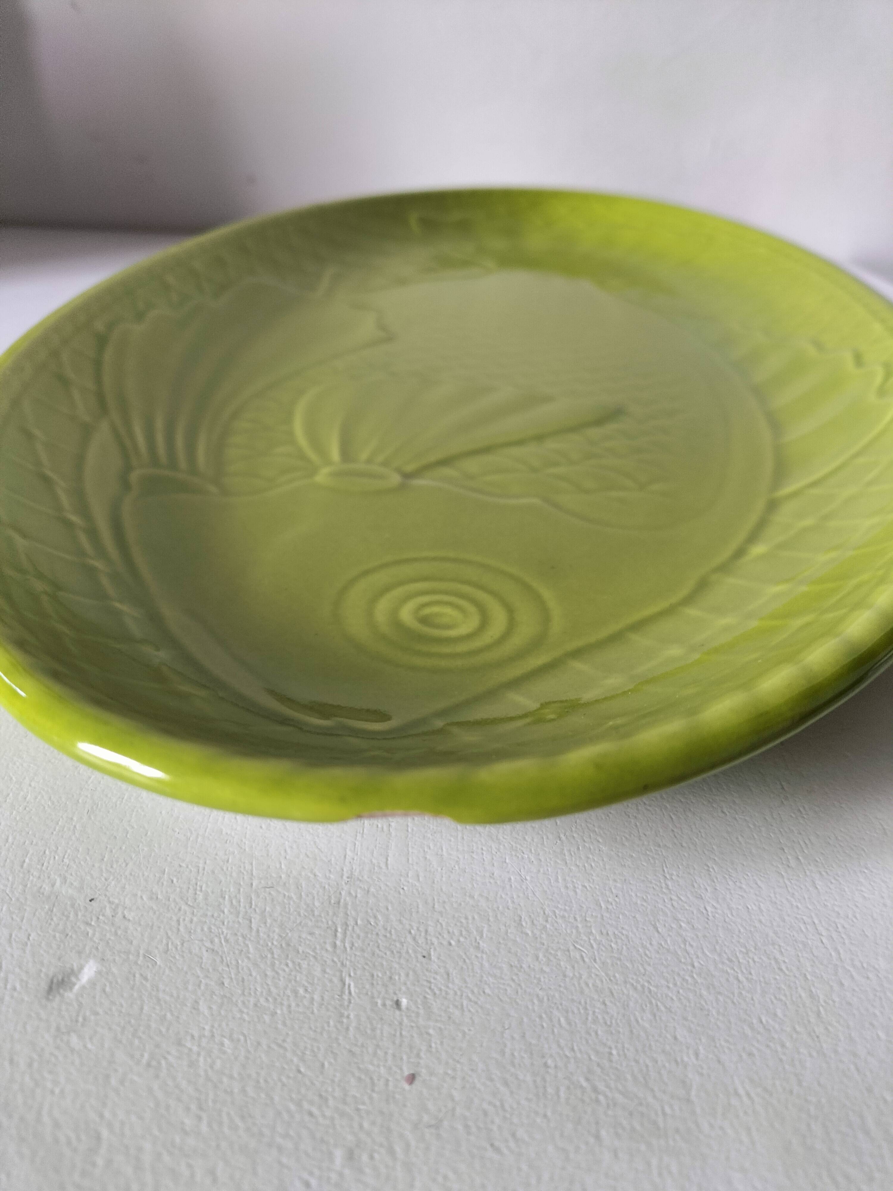 Vintage green relief fish dish Gien