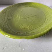 Plat à poisson Gien vert vintage en relief