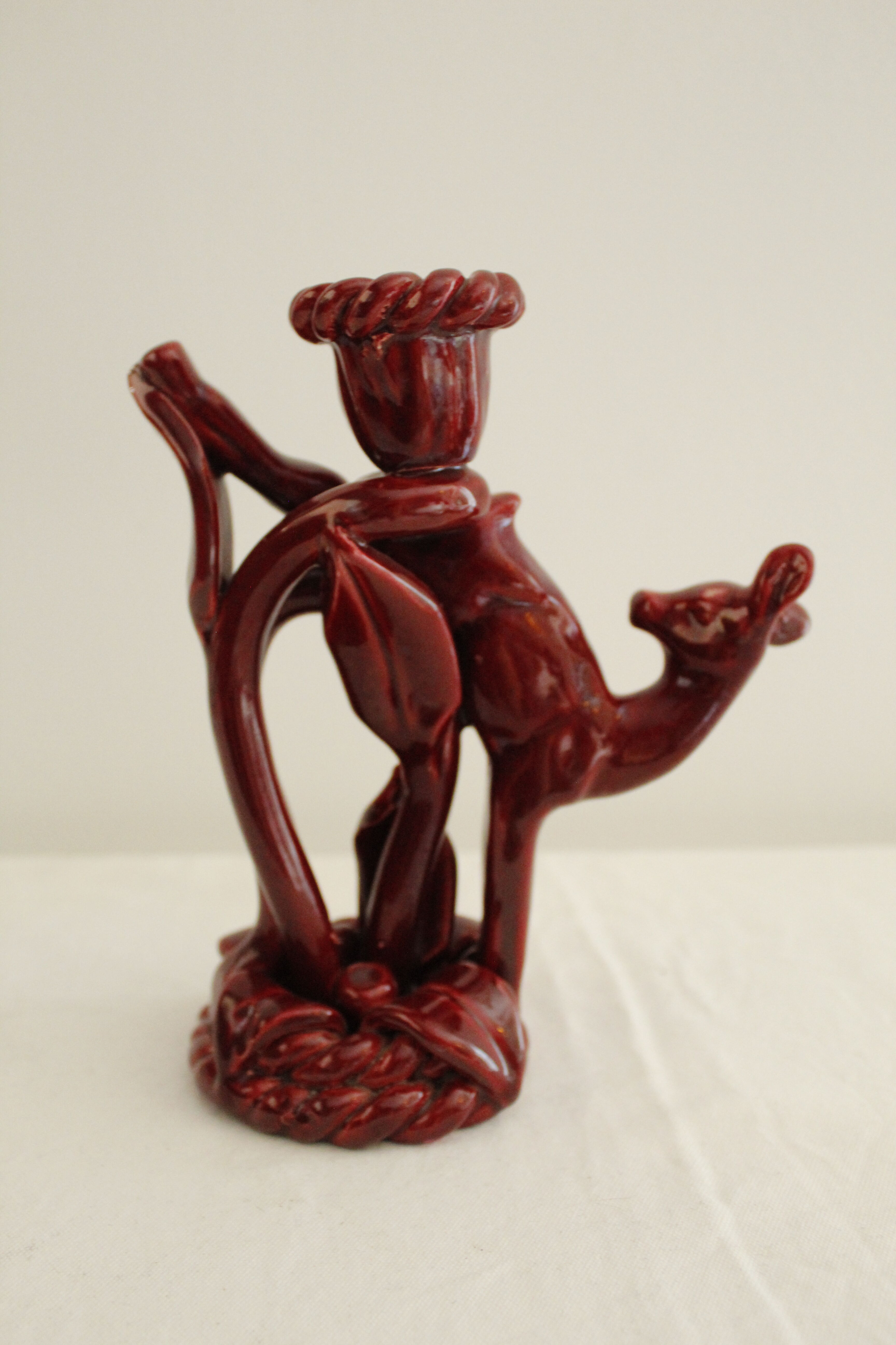 Vintage red ceramic candle holder - doe - "Nice"