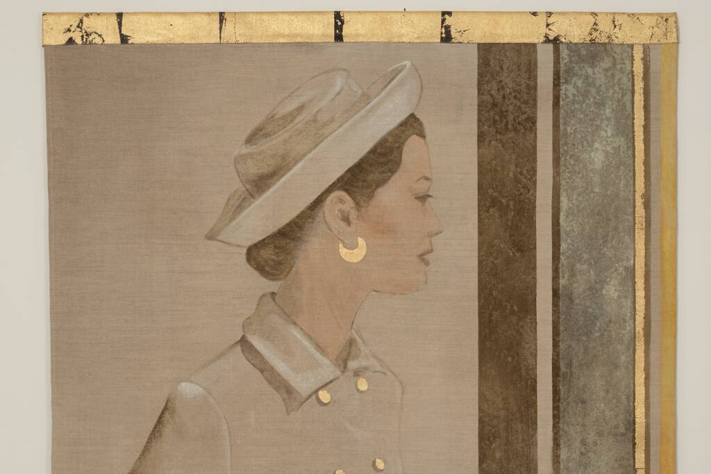 Painted canvas depicting a woman from the 1950s. Contemporary work.